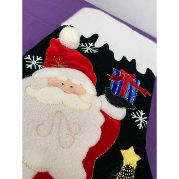 Finished Felted Homemade Vintage Christmas Stocking Santa with a gift and trees - Picture 3 of 7